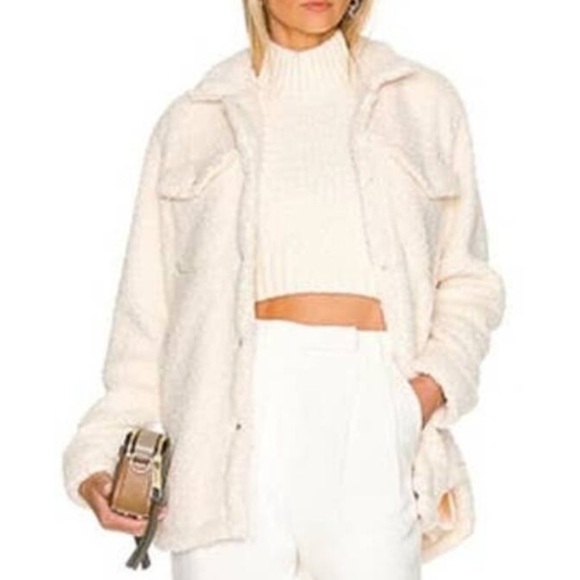 Blank NYC Sherpa Shacket Shirt Jacket Women Size Medium Cream Chunky BlankNYC - Picture 11 of 15